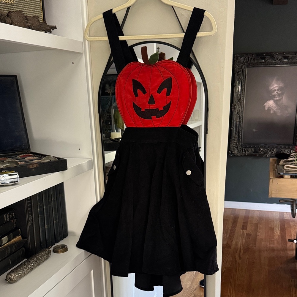 Unique Vintage Pumpkin Face Jumper Dress-Corduroy